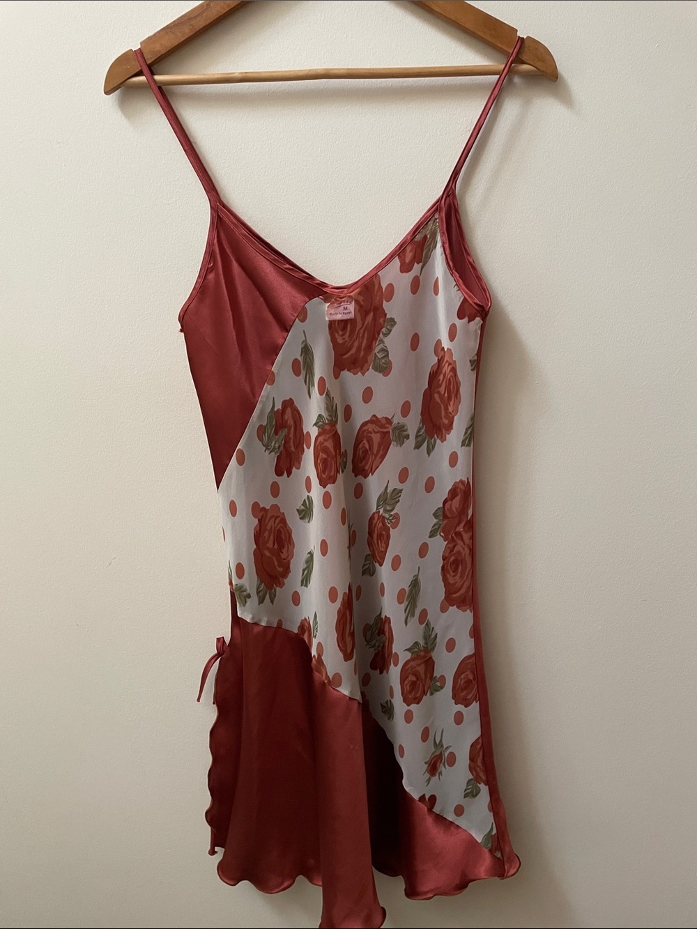 Rose print Satin Slip Chemise in Rust and Cream